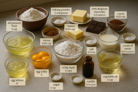 Ingredients for Deep Dark Dream Chiffon Cake